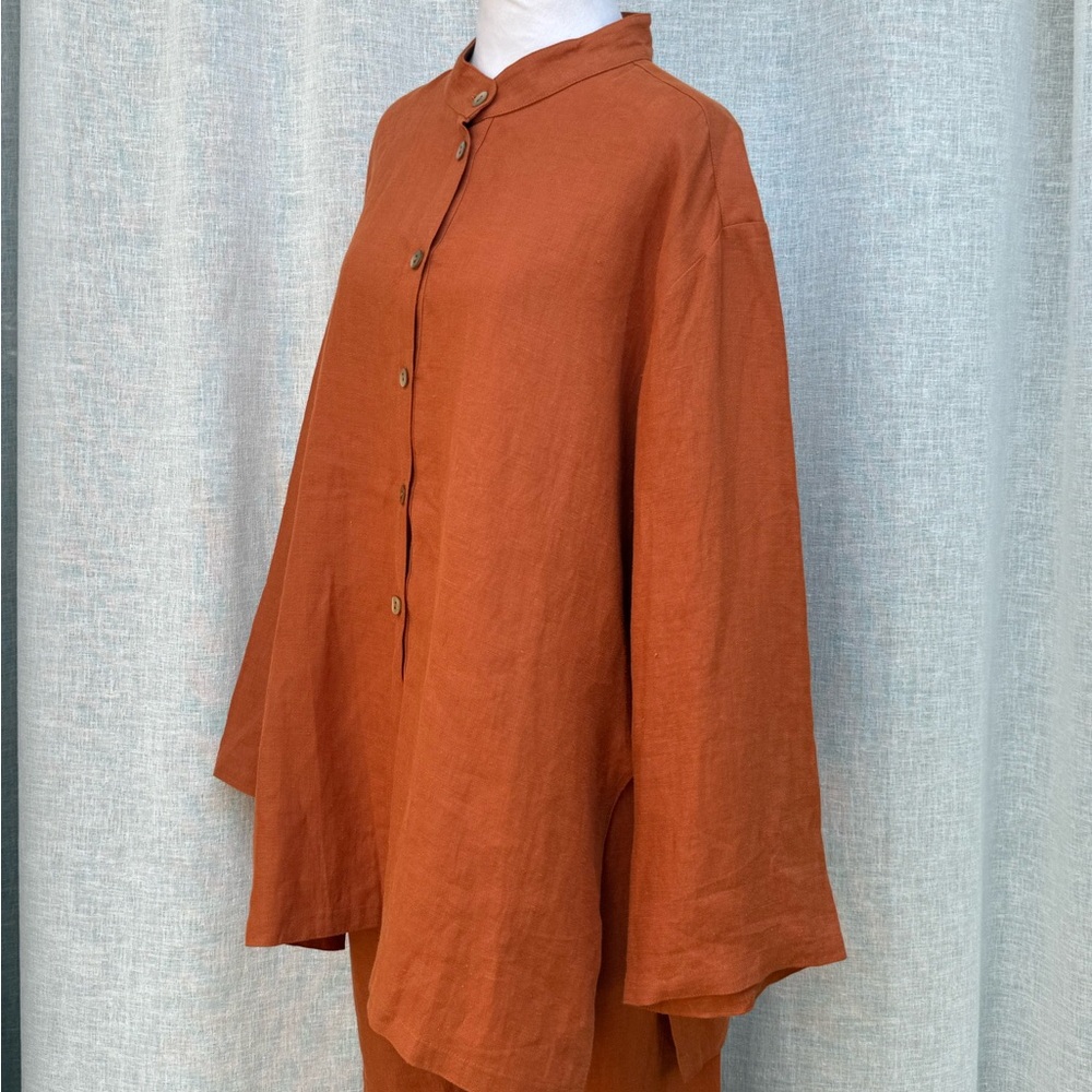 Jaeger Rust Colored Linen Shirt And Pants Set - Picture 6 of 15